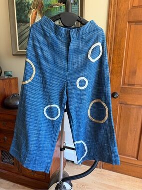 Handmade in Thailand Blue Wide-Leg CottonPatchwork Circle Pants